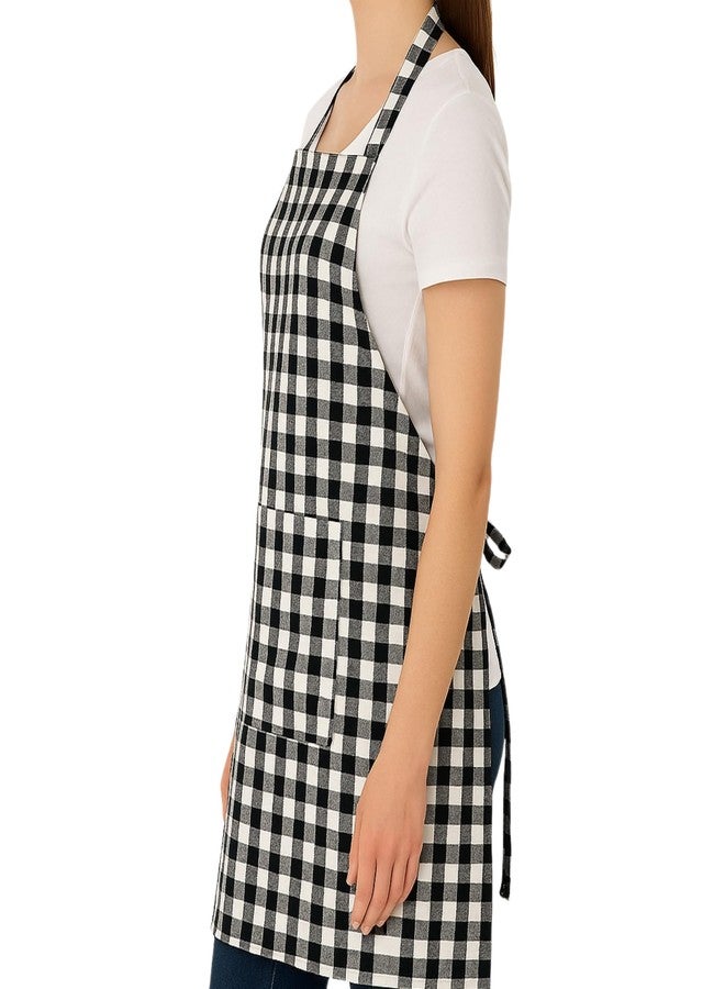 Linensutra Unisex Kitchen Checkered Cotton Apron with Gingham Pattern Front Pocket and Adjustable Waist Ties, Red and Black Pack of 2 - Image 2